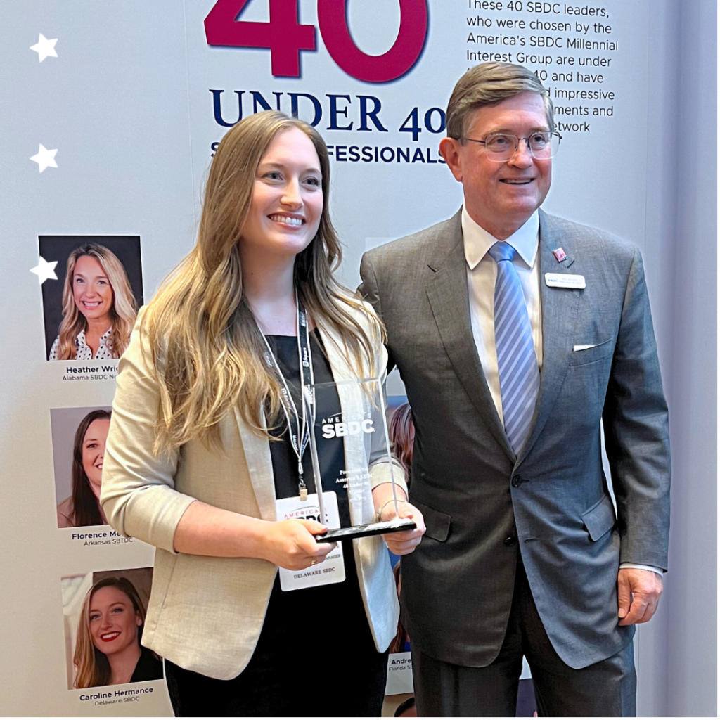 Delaware SBDC staff receiving a 40 under 40 award at America SBDC